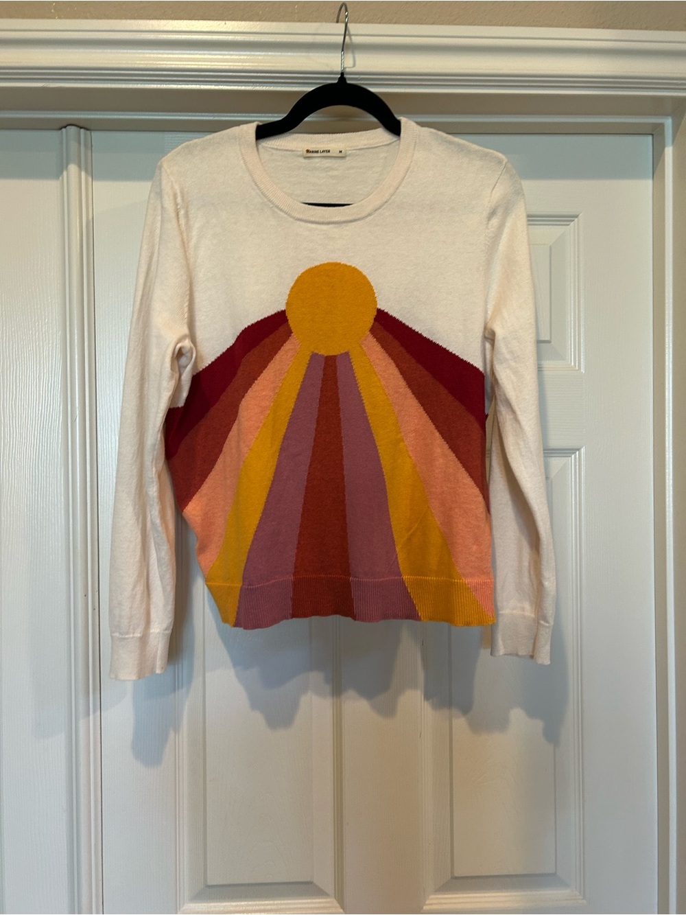 Marine Layer, Sz M, Sunburst Crewneck Sweater - Cream with Multicolor Sunburst